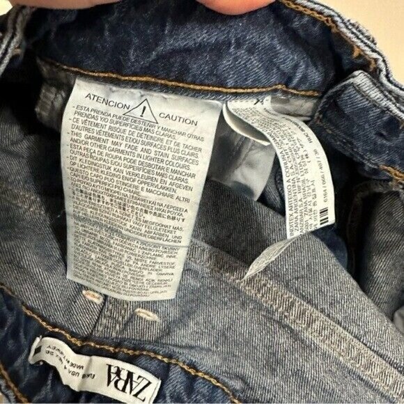 Zara Women’s Blue Straight Leg High Waisted Raw Hem Jeans Size 4 Dark Wash - Picture 11 of 14